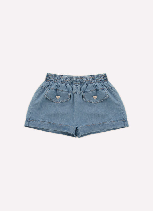Short Jeans Fino Lapelas Botões Joia