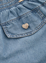 Short Jeans Fino Lapelas Botões Joia