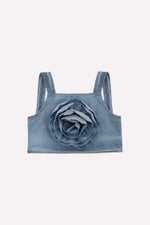 Blusa Cropped Jeans Fino Maxi Flor Cristais