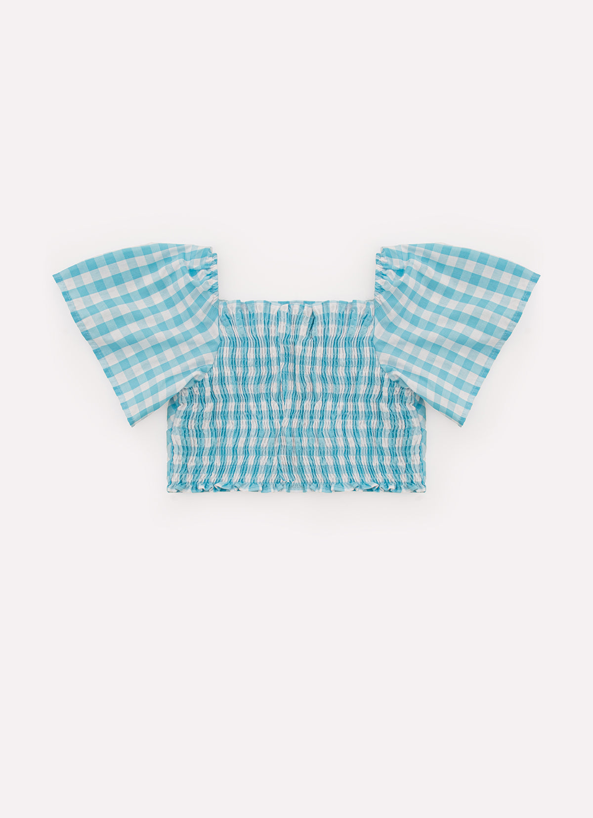 Blusa Cropped Algodão Xadrez Lapelas Botões Joia