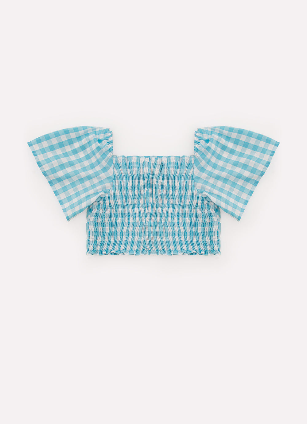Blusa Cropped Algodão Xadrez Lapelas Botões Joia