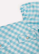 Blusa Cropped Algodão Xadrez Lapelas Botões Joia
