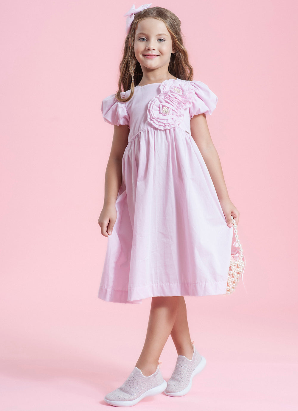 Vestido Algodão Maxi Flores Bordadas Manga Bufante