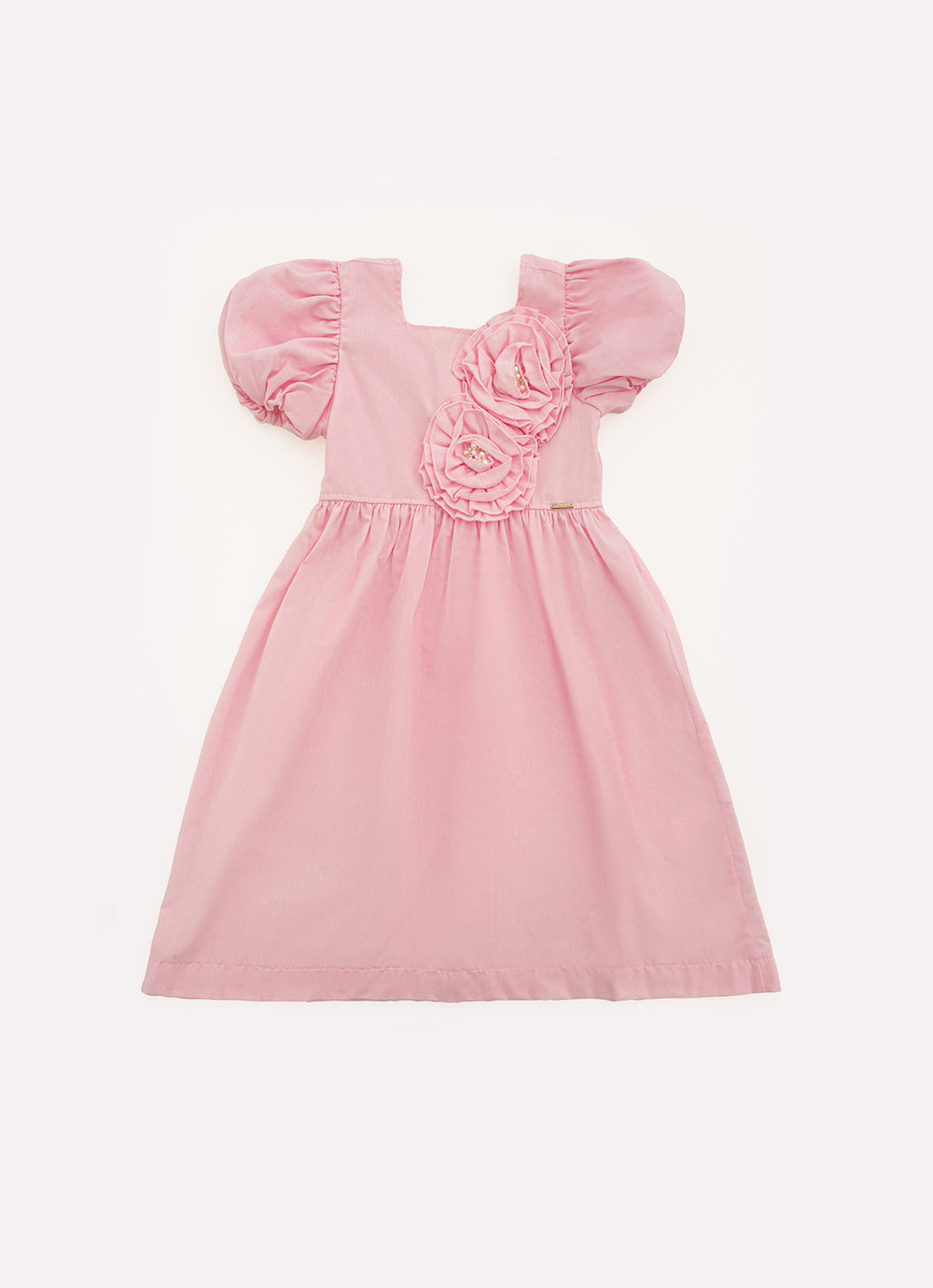 Vestido Algodão Maxi Flores Bordadas Manga Bufante