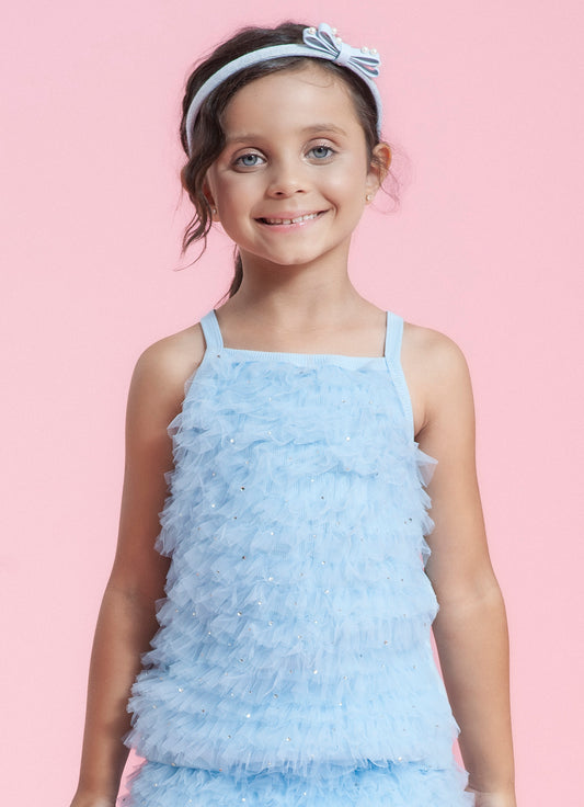 Blusa Alça Ribana Frufru Tule