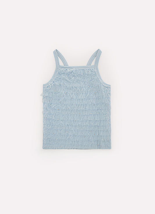 Blusa Alça Ribana Frufru Tule