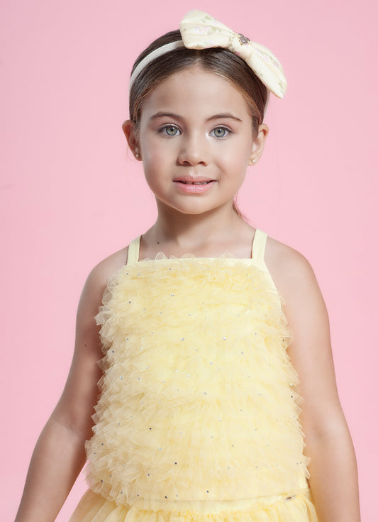 Blusa Cropped Ribana Frufru Tule Cristais