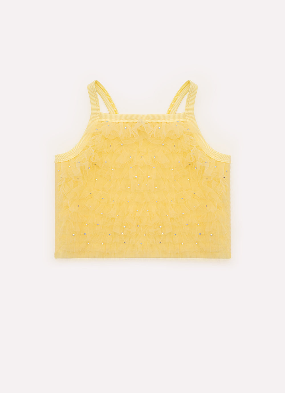 Blusa Cropped Ribana Frufru Tule Cristais