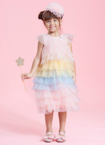 Vestido Babados Tule Multi Colorido