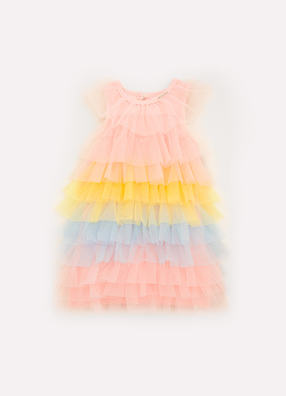 Vestido Babados Tule Multi Colorido