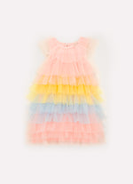 Vestido Babados Tule Multi Colorido