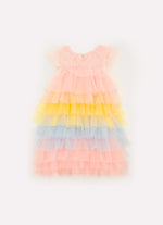 Vestido Babados Tule Multi Colorido