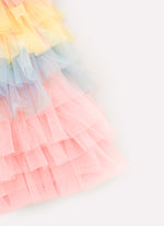 Vestido Babados Tule Multi Colorido