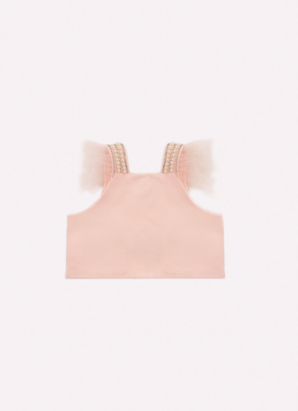 Blusa Cropped Cotton Babado Tule Alça Bordados