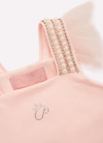 Blusa Cropped Cotton Babado Tule Alça Bordados
