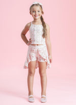 Saia Short Light Estampado Mullet Babado