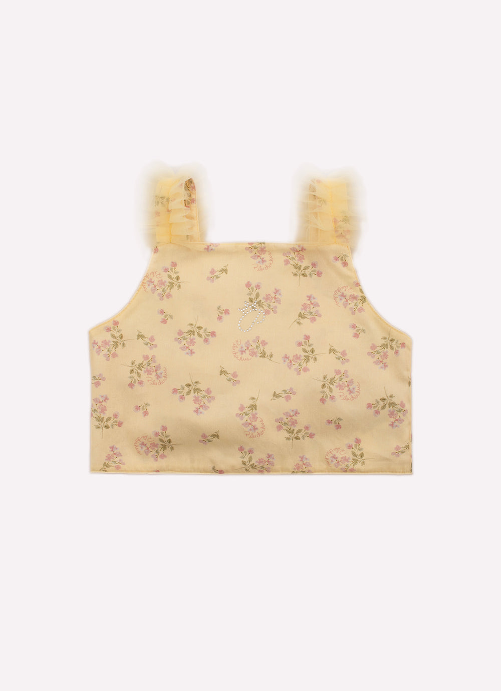 Blusa Cropped Algodão Estampado Floral Alças Tule