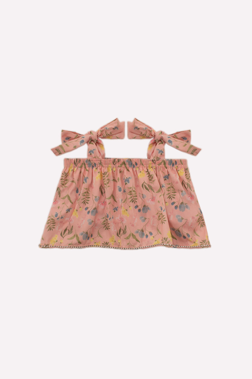 Blusa Cropped Algodão Multi Flores Babado Cristais