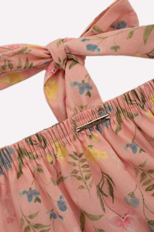Blusa Cropped Algodão Multi Flores Babado Cristais