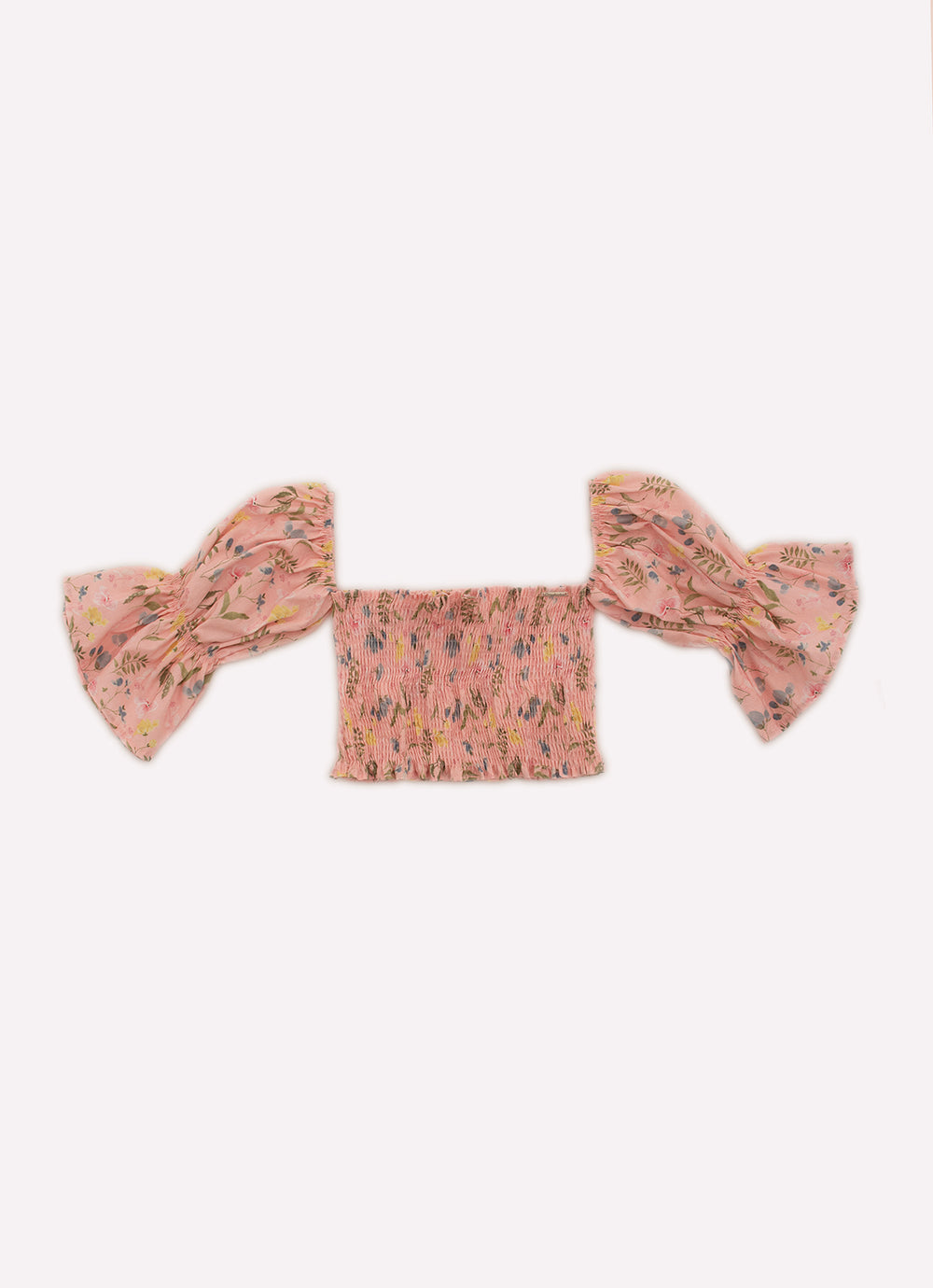 Blusa Cropped Algodão Estampado Multi Flores Manga Solta