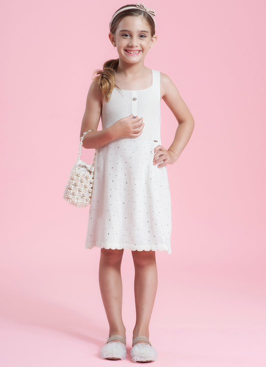 Vestido Tricot Cristais Botões Joia