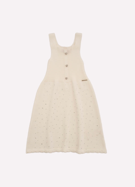 Vestido Tricot Cristais Botões Joia