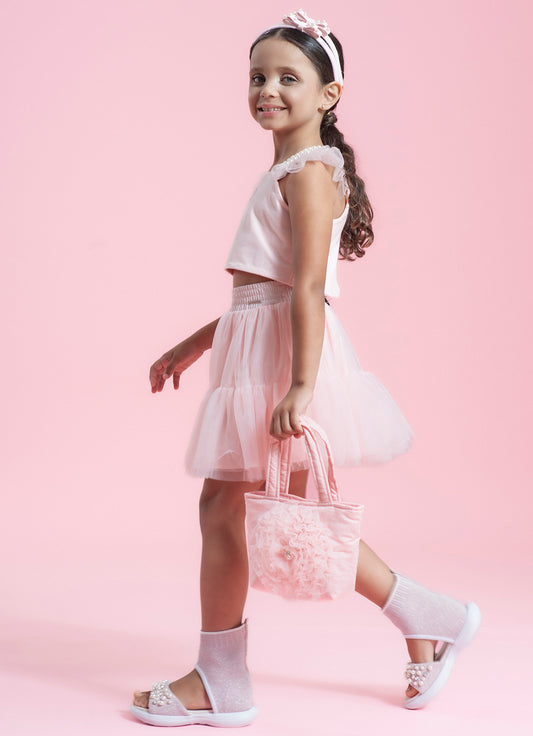 Saia Short Tule Babado