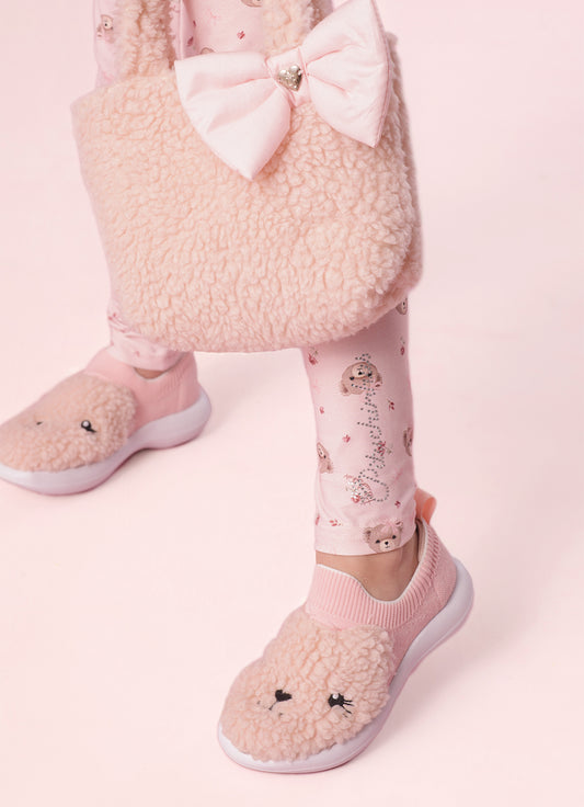 Tênis Knit Pele Carneirinho Ursinha Bordada