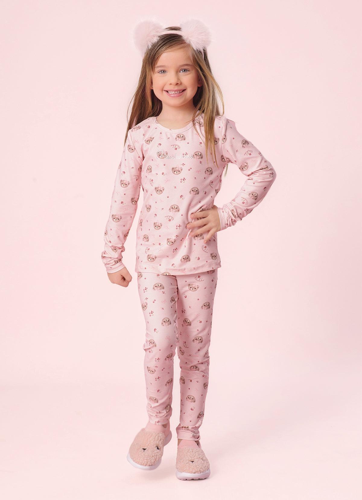 Tênis Knit Pele Carneirinho Ursinha Bordada