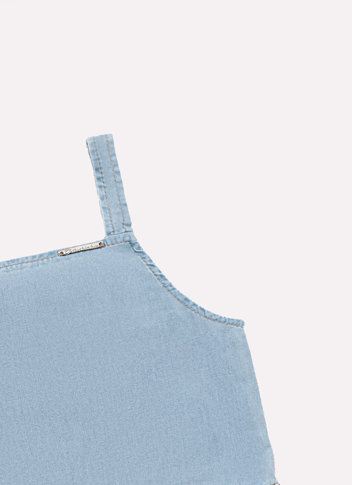 Blusa Cropped Jeans Fino Babado Tule Cristal Couture