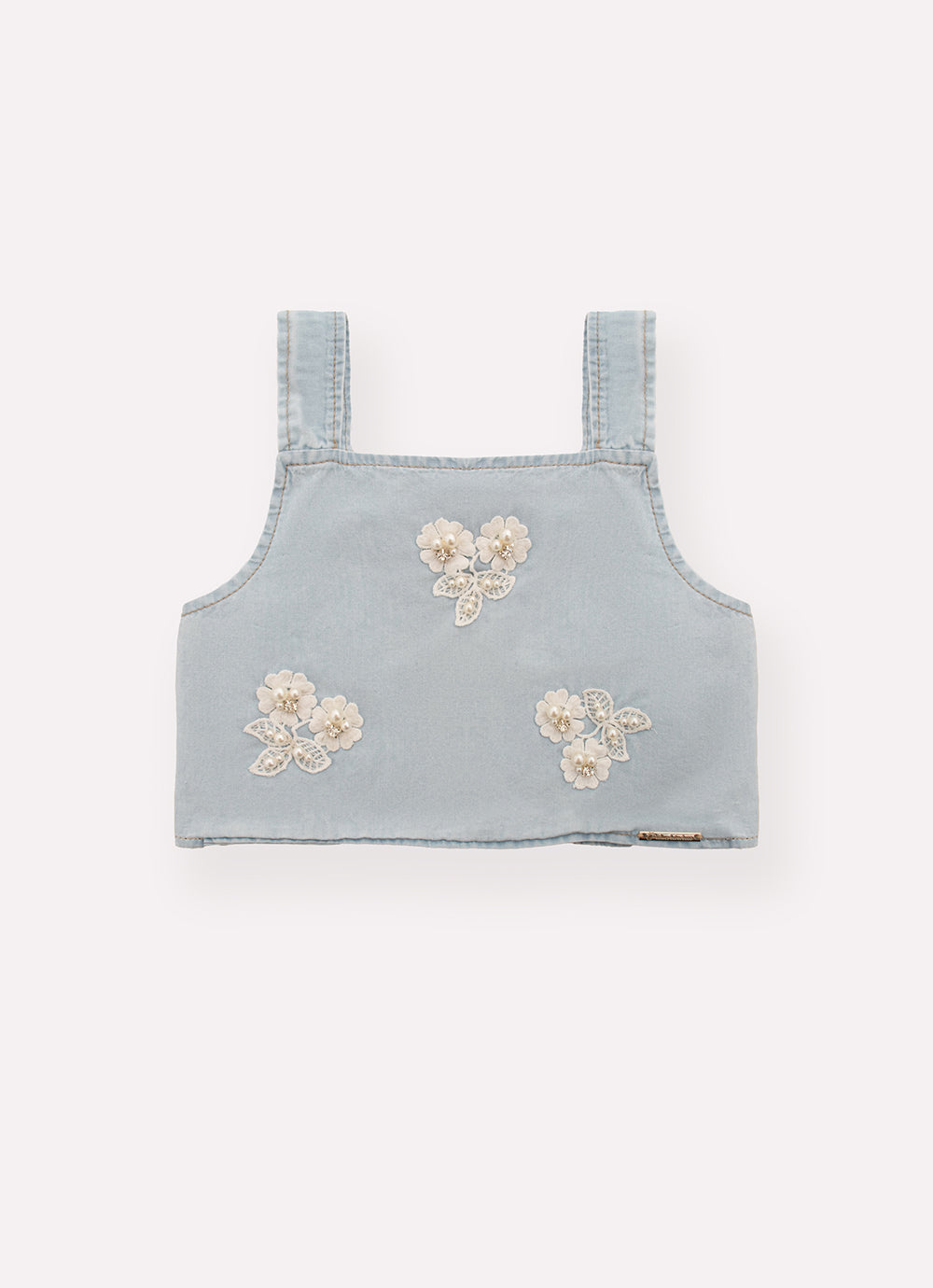 Blusa Cropped Jeans Fino Gruipir Bordado Couture