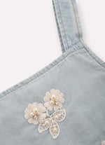 Blusa Cropped Jeans Fino Gruipir Bordado Couture