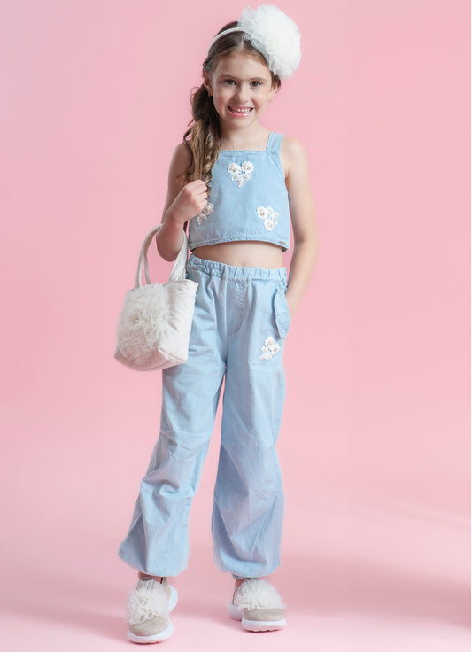 Calça Jeans Fino Guipir Bordado Couture