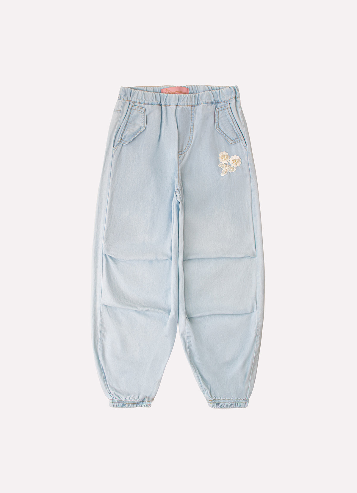 Calça Jeans Fino Guipir Bordado Couture