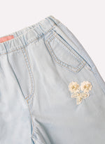 Calça Jeans Fino Guipir Bordado Couture