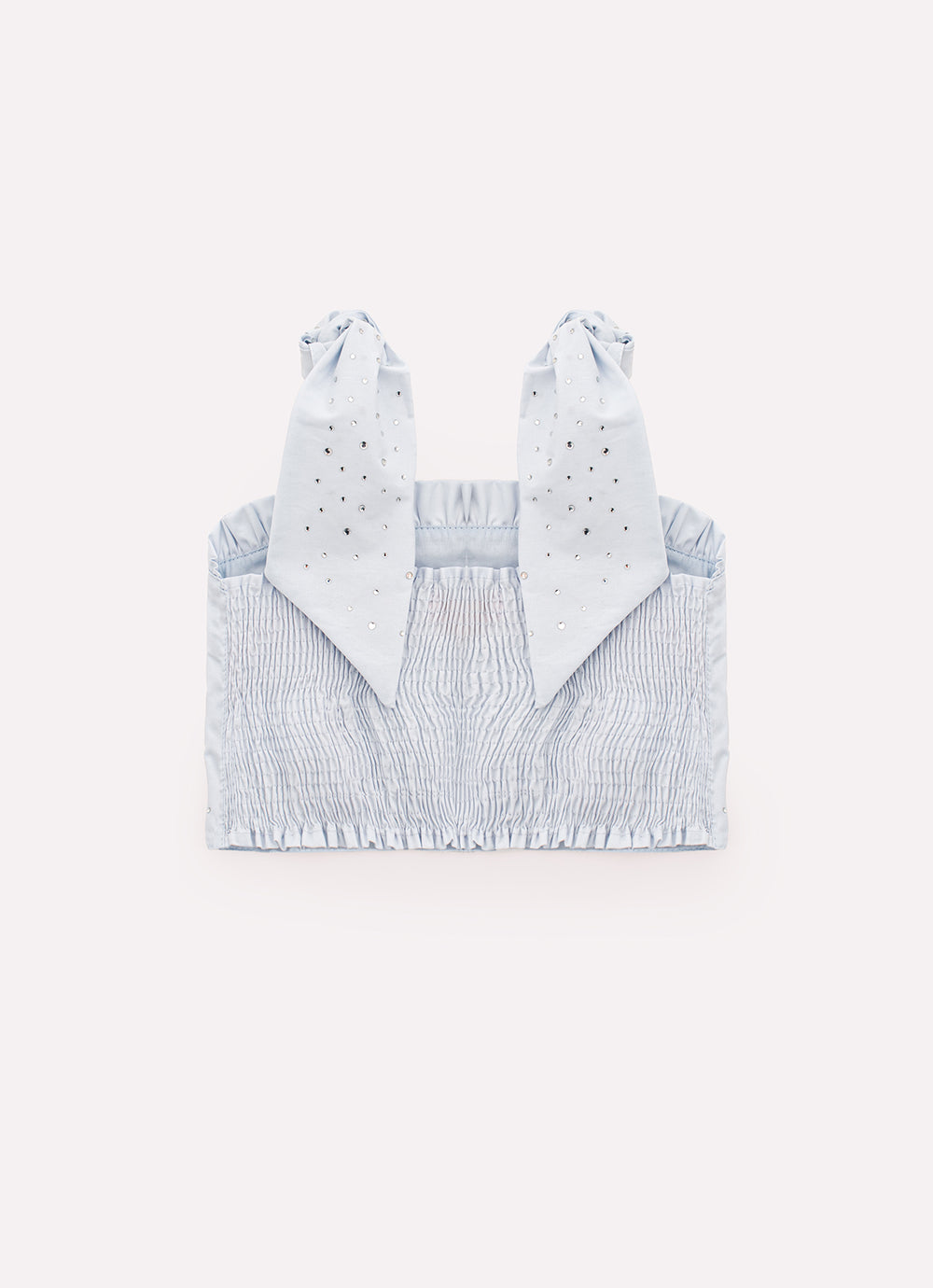 Blusa Croppd Tricoline Laços Ombros Cristal