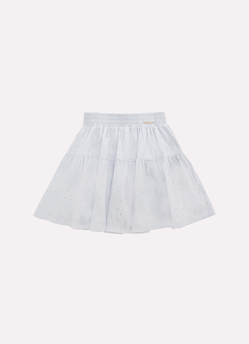 Saia Short Tricoline Babado Cristais