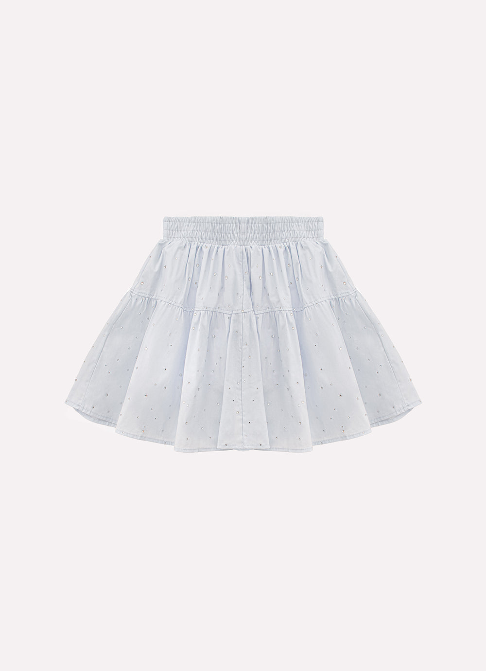 Saia Short Tricoline Babado Cristais
