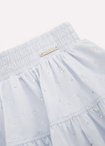 Saia Short Tricoline Babado Cristais