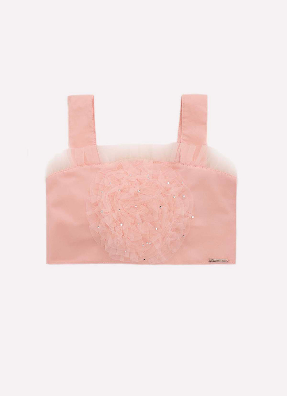 Blusa Cropped Tricoline Maxi Flor Tule Cristais