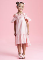 Vestido Tricoline Ombro a Ombro Tule