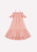 Vestido Tricoline Ombro a Ombro Tule