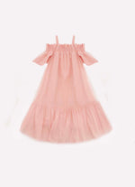 Vestido Tricoline Ombro a Ombro Tule