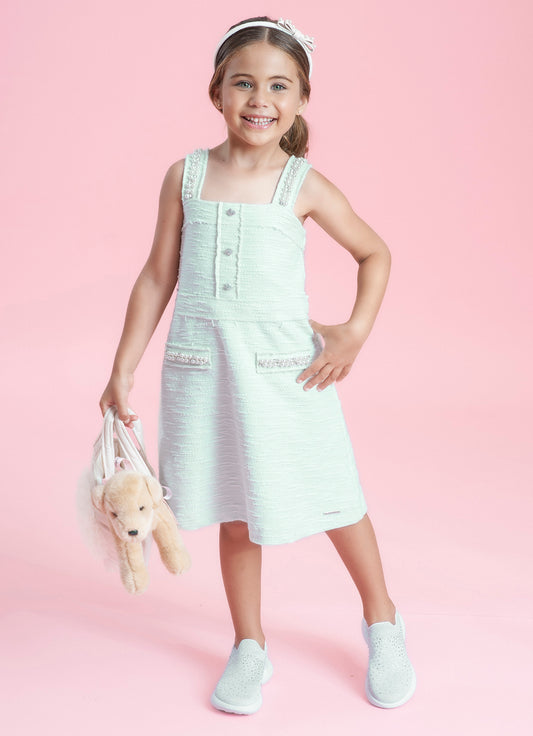 Vestido Moletom Boucle Bordados Alças e Bolsos