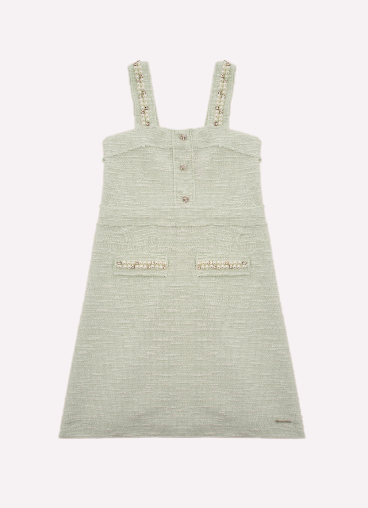 Vestido Moletom Boucle Bordados Alças e Bolsos