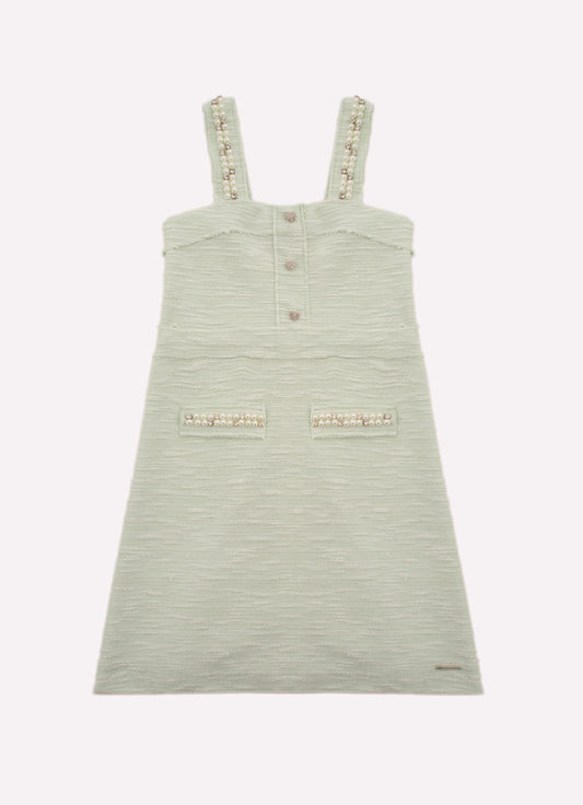 Vestido Moletom Boucle Bordados Alças e Bolsos