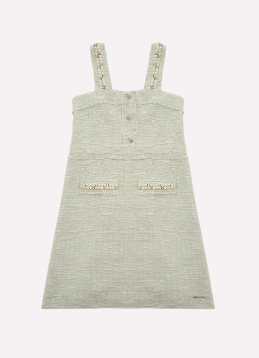 Vestido Moletom Boucle Bordados Alças e Bolsos