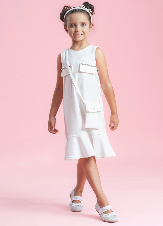 Vestido Moletom Babado Cristal Com Bolsa Couture