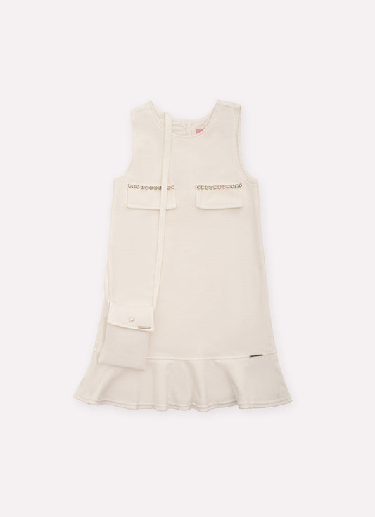 Vestido Moletom Babado Cristal Com Bolsa Couture