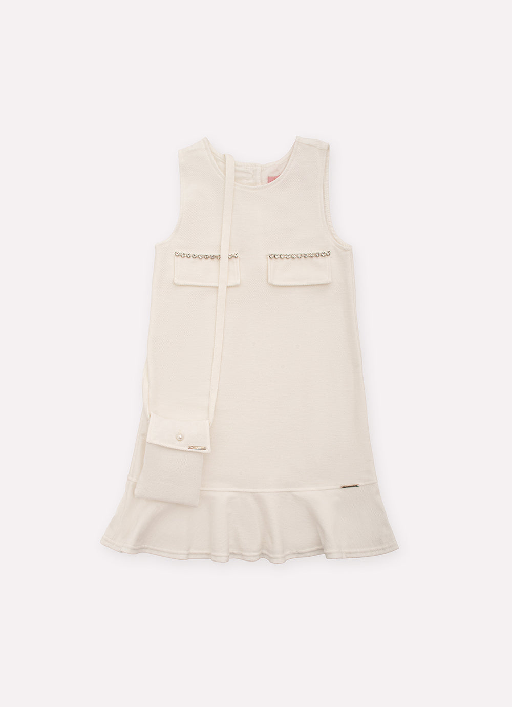 Vestido Moletom Babado Cristal Com Bolsa Couture